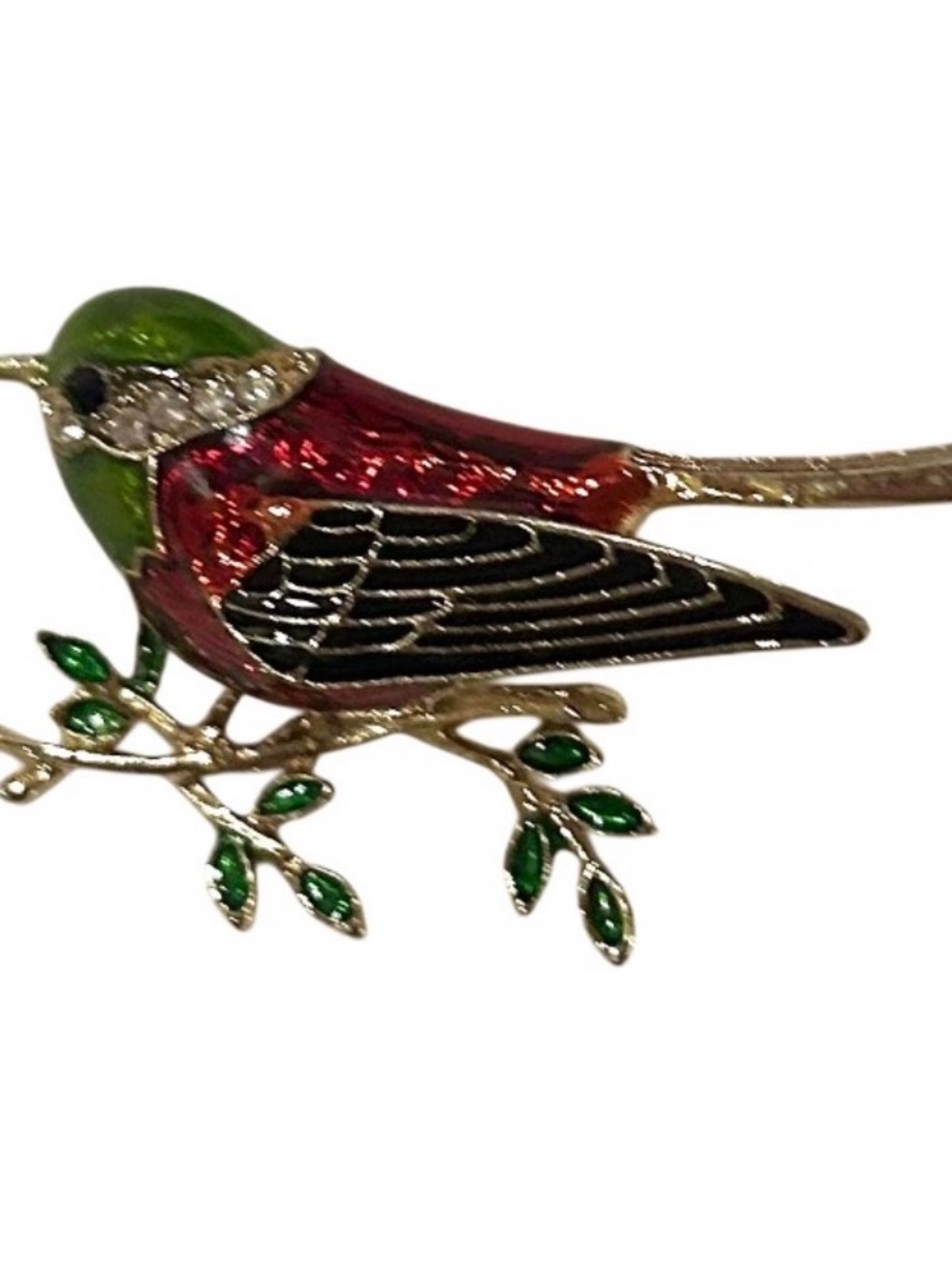 Green, Red and Black Enamel Bird Brooch - Fashion Jewelry